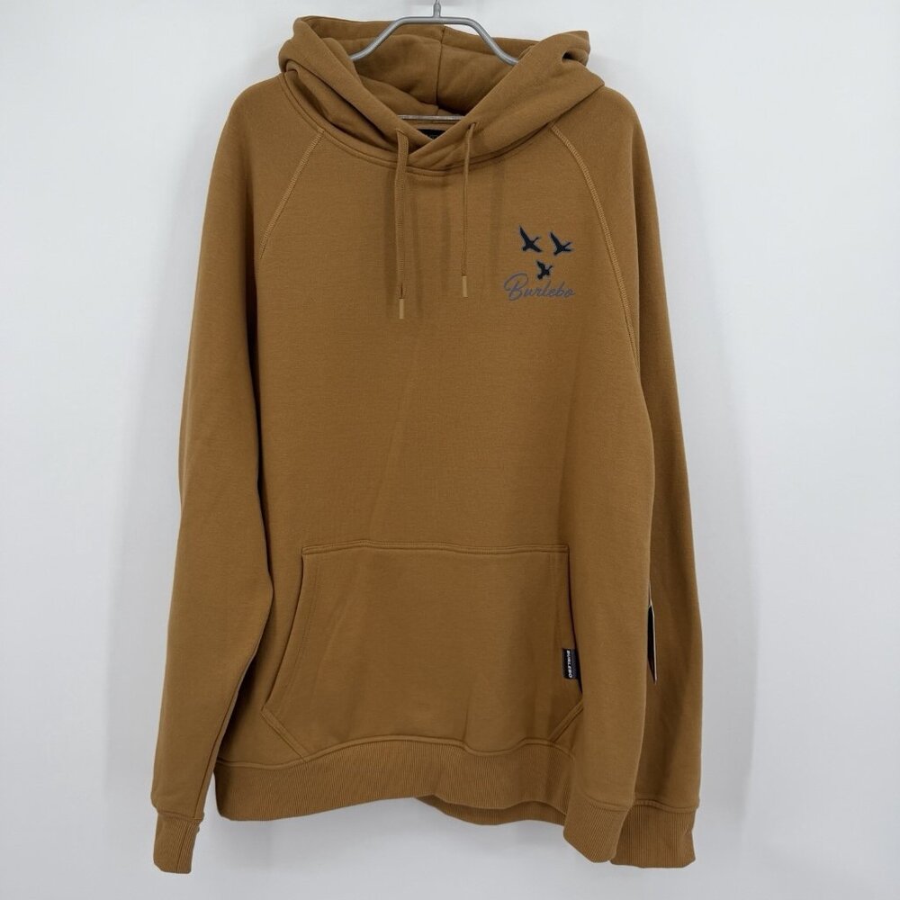 BURLEBO Men's Midweight Fleece Hoodie Sweatshirt L Light Brown Duck Hunting Dog
